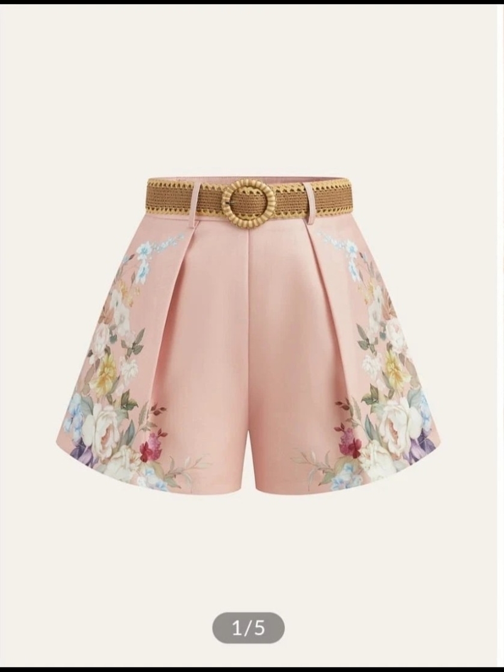 Commense Women’s Pink Floral Belted Mid-Rise Pleated Woven Shorts Size L